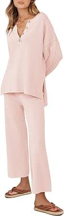 ANRABESS Women 2 Piece Outfits Oversized Knit Loungewear Loose Slouchy Sweater Set 2023 Fall Trendy Matching Lounge Sets