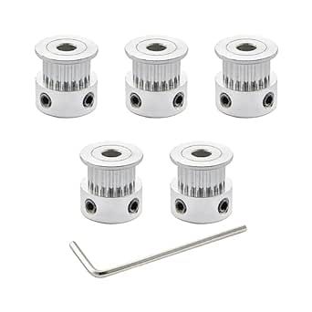 SHCEEC GT2 Timing Pulleys 20 Teeth 6.35mm Bore 6mm Width for 3D Printer 2mm Pitch Aluminum Timing Belt Pulley Wheel with Allen Wrench (Pack of 5Pcs)