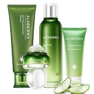 Aloderma Essential Aloe Firming & Rejuvenating Skin Care Set - 5 Pieces - Gel, Cleanser, Toner, Cream x2pcs