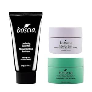 BOSCIA - Luminizing Charcoal Mask, Indigo Eye Cream, & Cactus Water Moisturizer - Vegan, Cruelty-Free, Natural Skin Care - Bundle