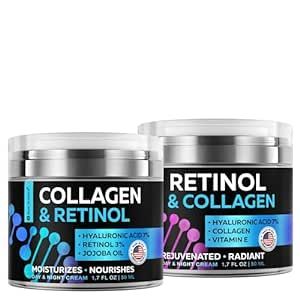 Youthful Radiance Package - Face Moisturizer & Anti Aging Cream for Women & Men - Collagen Skin Care with Hyaluronic Acid, Jojoba Oil 1.7oz and Retinol Cream with Vitamin E 1.7oz