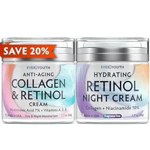 EVERYOUTH Day & Night Cream Bundle (Save 20%) - Face Moisturizer Face Creams with Collagen, Retinol, Hyaluronic Acid & Niacinamide 7% - Made in USA - For Face, Neck & Décolleté - Skin Repair Duo