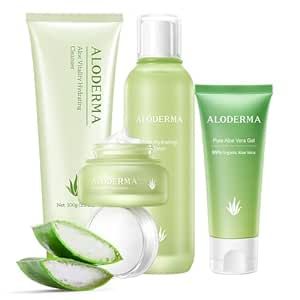 Aloderma Essential Aloe Hydrating Skin Care Set - 5 Pieces - Gel x2pcs, Cleanser, Toner, Cream