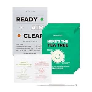 I Dew Care Blemish Emergency Skin Care Kit - Ready Aim Clear | Pimple Popper Tool | with Tea Tree Oil, Blemish Acne Patch, Face Mask, Soothing & Hydrating, Acne Treatment, Oily & Sensitive Skin, Gift