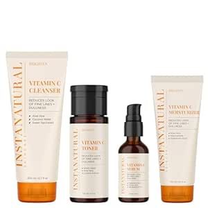 InstaNatural Vitamin C Four Step Skin Care Kit, Brightens, Hydrates, Prevents Signs of Aging, Face Wash, Toner, Serum and Moisturizer, with Botanical Extracts
