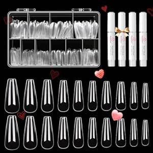 Beetles Gel Nail Kit with 500Pcs Long Coffin Pre-Shaped Clear Full Cover Soft False Nails with Nail Glue, Nail Tips Soak Off Easy Nail Extension Set for DIY Nails Art Home Valentines Gift for Women