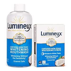 Lumineux Oral Essentials Teeth Whitening Mouthwash and Whitening Strip Bundle - 21 Whitening Strips
