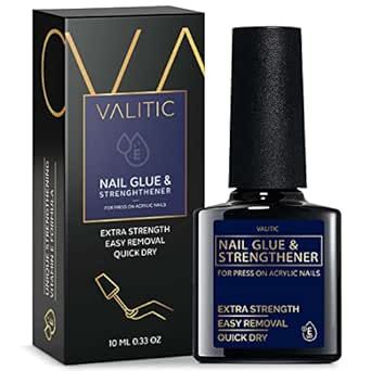 Valitic Nail Glue and Strengthener - Quick Dry Brush On Gel for Long Lasting Nails - Adhesive Bond for False Nails - Strengthener for Nail Tips - 1 PACK