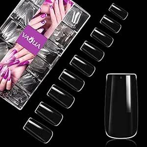 Acrylic Nail Tips 500 Pieces Fake Nail Tips - 10 Sizes Artificial False Nail Tips With Box - for Women Girls DIY Nails (Square-Clear)