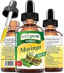 Organic MORINGA OIL Moringa oleifera 100% Pure 1 Fl.oz.- 30 ml. For Skin, Face, Hair, Lip and Nail Care. by myVidaPure
