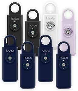Hootie Personal Keychain Alarm for Women, Men, and Kids Protection - Hand Held Safety Siren, Navy, Black, White, and Lavender (8 Pack)