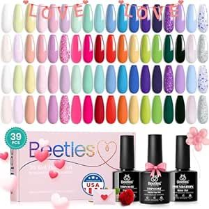 beetles Gel Polish Nail Set 36 Colors Floral Rhapsody Collection Pastel Bright Girly Sparkle Glitter Lacquer with 3Pcs Base Matte and Glossy Top Soak off Uv Lamp All Seasons for Women Valentine Gifts