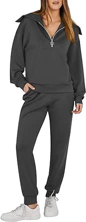 ANRABESS Women 2 Piece Outfits Sweatsuit Set Fall Fashion Half Zip Sweatshirt Jogger Sweatpants Lounge Matching Set