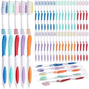 Newtay 50 Pieces Individually Wrapped Toothbrushes Manual Disposable Travel Toothbrush Medium Soft Bristle Tooth Brush Travel Toothbrushes for Hotel, Guest, Adults, Kids, Multi Color