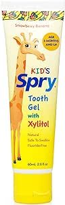 Spry Xylitol Baby Toothpaste, Natural Toddler Toothpaste, Fluoride Free Toothpaste for Kids, Xylitol Toothpaste for Kids Age 3 Months and Up, Tooth Gel Strawberry Banana 2 Fl Oz (Pack of 1)