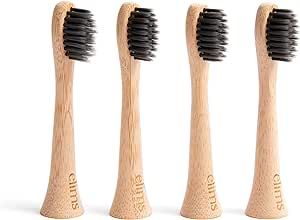 ELIMS Bamboo Replacement Toothbrush Heads - Compatible with Sonicare Electric Toothbrushes - Activated Charcoal Infused Plant Based Bristles - Gentle on Sensitive Teeth - BPA Free - Pack of 4