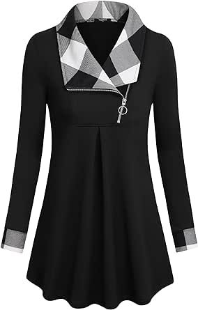 VALOLIA Women's Casual Swing Sweatshirt Long Sleeve Zipper Lapel Fashion Pullover Tunic