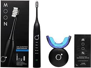 MOON Teeth Whitening Kit with LED Light and Black Sonic Electric Toothbrush for Adults Bundle