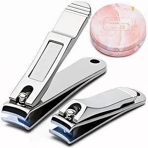 Nail Clippers Set,Super Sharp Sturdy Stainless Steel Fingernail and Toenail Clipper Cutters with Retro Marble Pattern Case by DUDETOP,The Best Gift for Men Women Kids(Large&Small) (Silver-Pink Box)