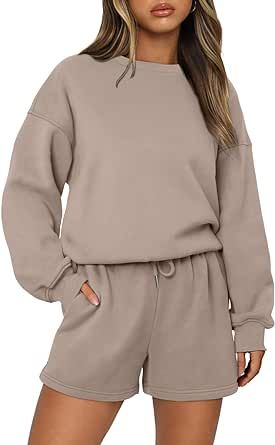 AUTOMET Womens Two Piece Outfits 2 Piece Lounge Matching Sets Fleece Sweatsuit Sweat Shorts Fashion Fall Clothes Sweatshirt