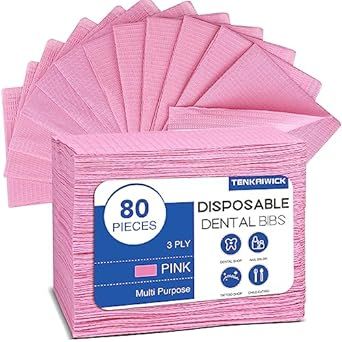 80 Pack Disposable Dental Bibs 13"x18"，3-Ply Waterproof Tattoo Bibs Sheet for Nail Salon，Dental Clinic，Feeding，Tattoo Shop (Pink)