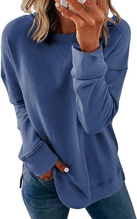 Dokotoo Women's Casual Crew Neck Sweatshirt Loose Soft Long Sleeve Pullover Tops