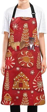 KOPIRIT Christmas Cookie Gingerbread Red Aprons for Women Men with Pockets Waterproof Cooking Apron Soft Kitchen Gardening Apron for Kitchen Gardening Painting Baking Restaurant