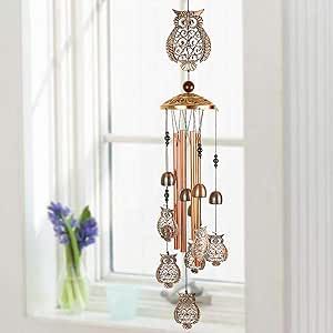 YMXBL Owl Wind Chimes Outdoor Decoration, Portable Wind Bell, Owls Windchimes With 4 Tubes & 6 Bells, Owl Wind Catcher, Aluminum Owl Chime, Home Decor Mobile Wind Chime, Garden Windchime Gifts for Mom