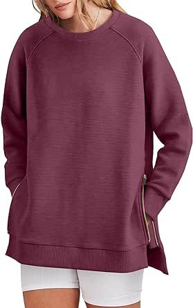 ANRABESS Women's Sweatshirts Long Sleeve Tunic Tops Crew Neck Soft Pullover With Side Zipper Shirt Clothes 2023