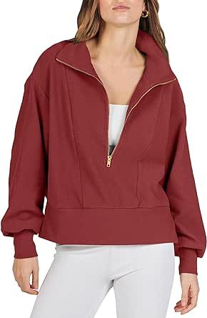 ANRABESS Women Half Zip Cropped Sweatshirt Casual Fleece Quarter Zip Up Rib Knit Pullover 2023 Fall Clothes