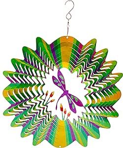 Dundee Deco W2202 Wind Spinner in Gift Box - 3D Hanging Indoor Outdoor Yard Garden Decoration - Mandala - Dragonfly - Purple Green Yellow - 12 in - Unique Gift Idea for Men Women, Souvenir, Present